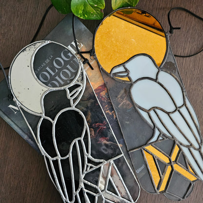 Le corbeau Huginn, La Pensée - Vitrail Tiffany